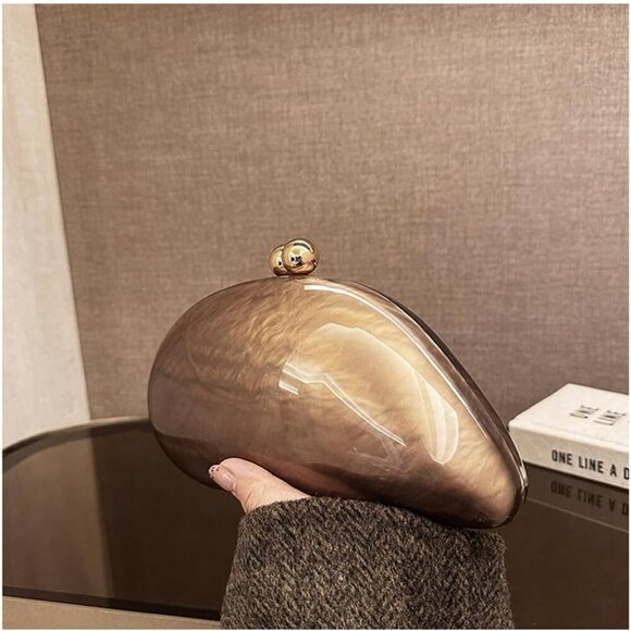 Acrylic Shell Shaped Bag Luxury Marble Clutch Evening Purses for Women Glitter H - Picture 3 of 6